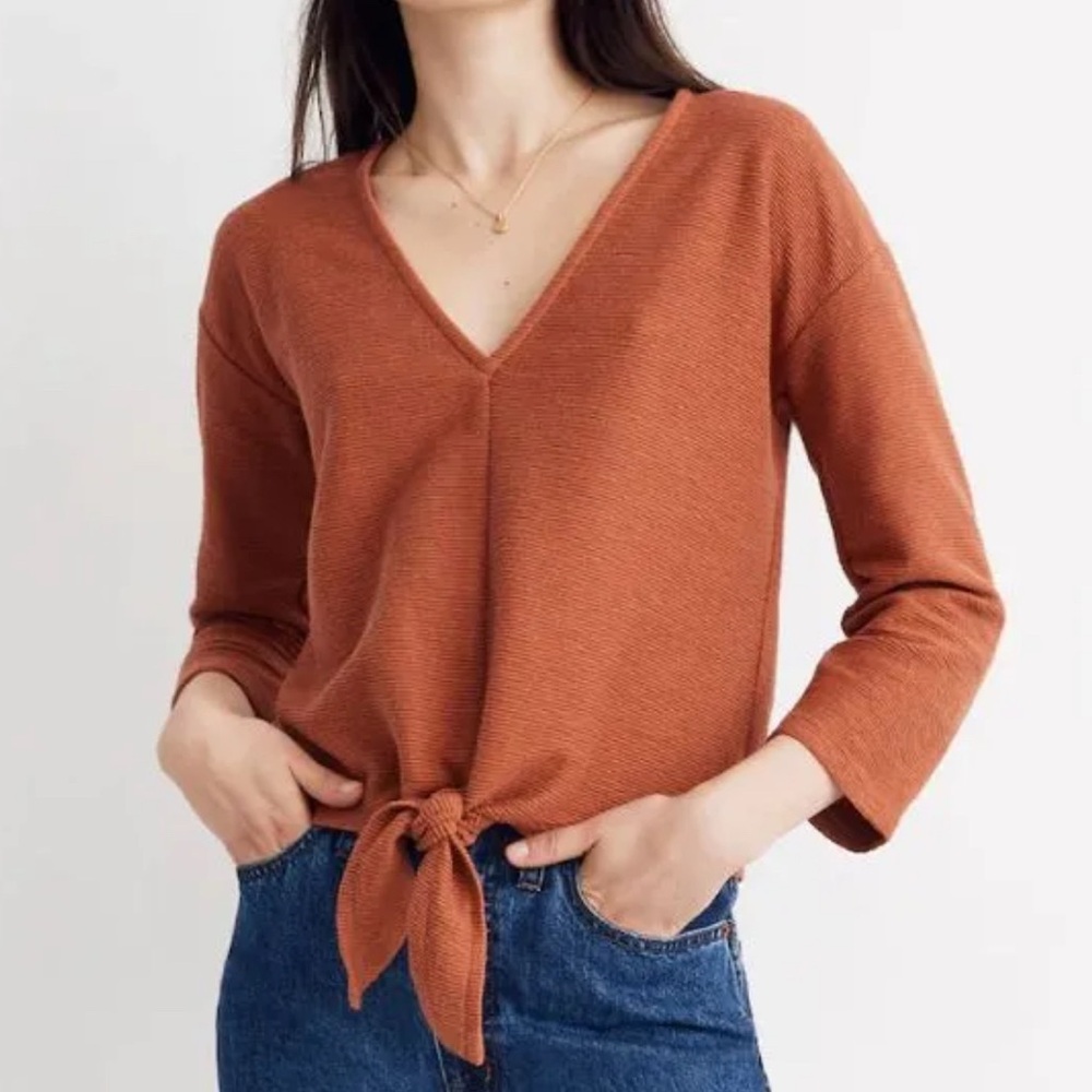 Madewell Texture and Thread Long-Sleeve Tie-Front Top